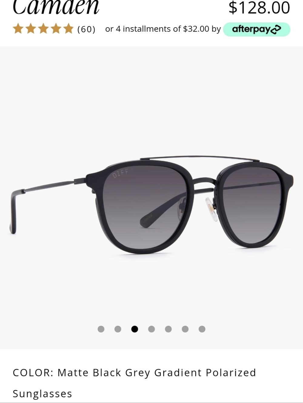 Diff Eyewear Matte Black Sunglasses with Grey Gradient Lenses "Camden" Black